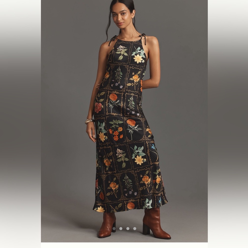 Anthropologie Tie-Neck Column Midi Dress